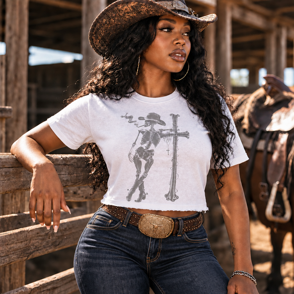 Skeleton Cowboy Crop T-Shirt